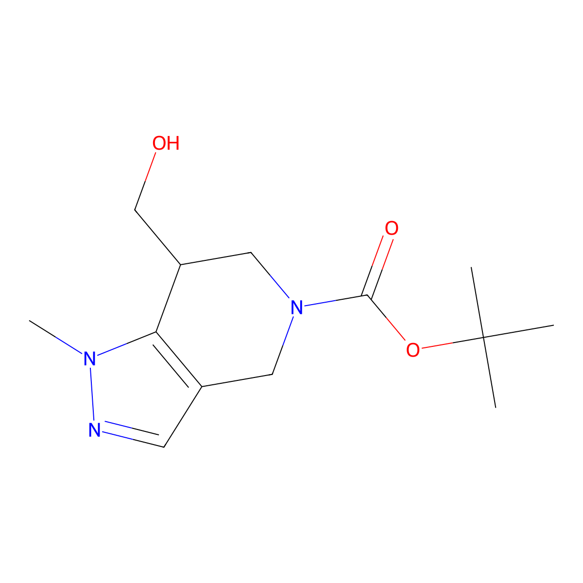 tert-butyl 7-(hydroxymethyl)-1-methyl-6,7-dihydro-4H-pyrazolo[4,3-c]pyridine-5-carboxylate molecular structure, CAS 2891598-39-1
