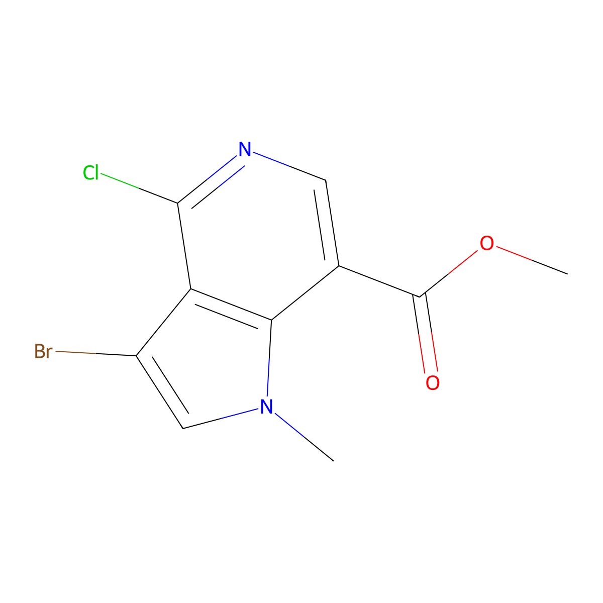 methyl 3-bromo-4-chloro-1-methyl-1H-pyrrolo[3,2-c]pyridine-7-carboxylate molecular structure, CAS 2891598-56-2