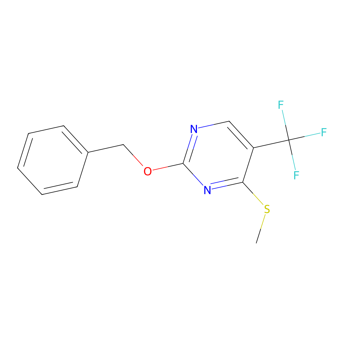 2-Benzyloxy-4-methylsulfanyl-5-(trifluoromethyl)pyrimidine molecular structure, CAS 2891598-73-3