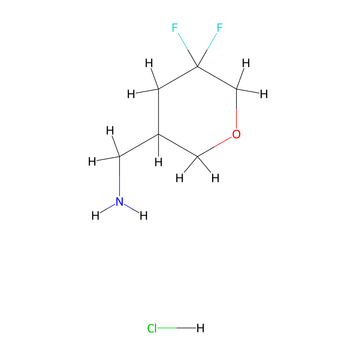 (5,5-Difluorotetrahydropyran-3-yl)methanamine;hydrochloride molecular structure, CAS 2891598-74-4