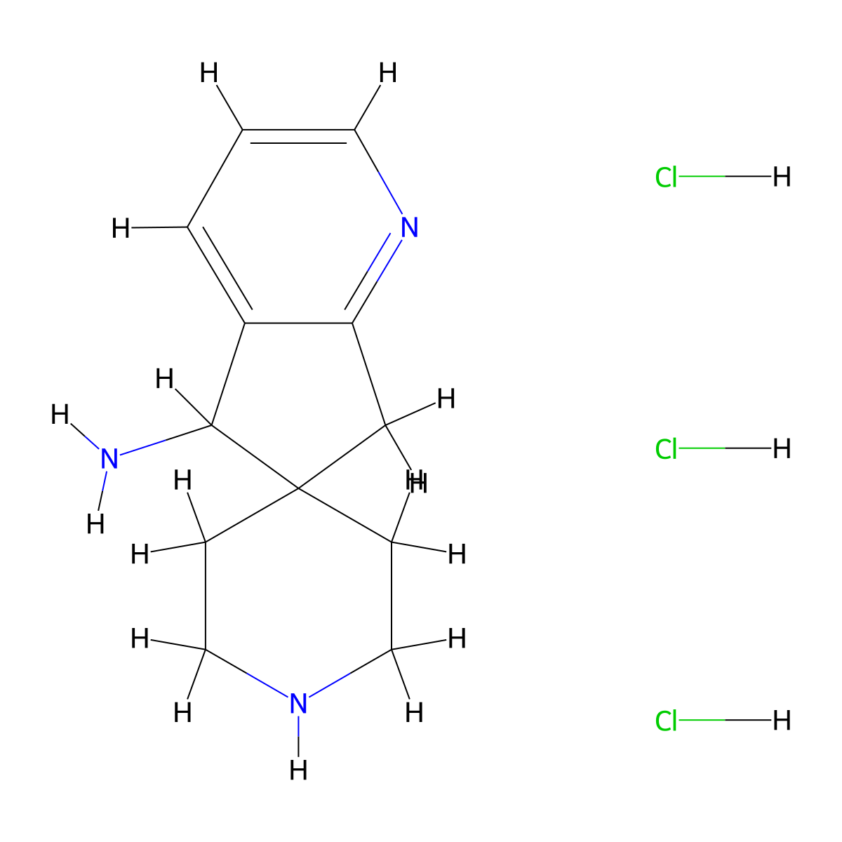 Spiro[5,7-dihydrocyclopenta[b]pyridine-6,4'-piperidine]-5-amine;trihydrochloride molecular structure, CAS 2891598-78-8