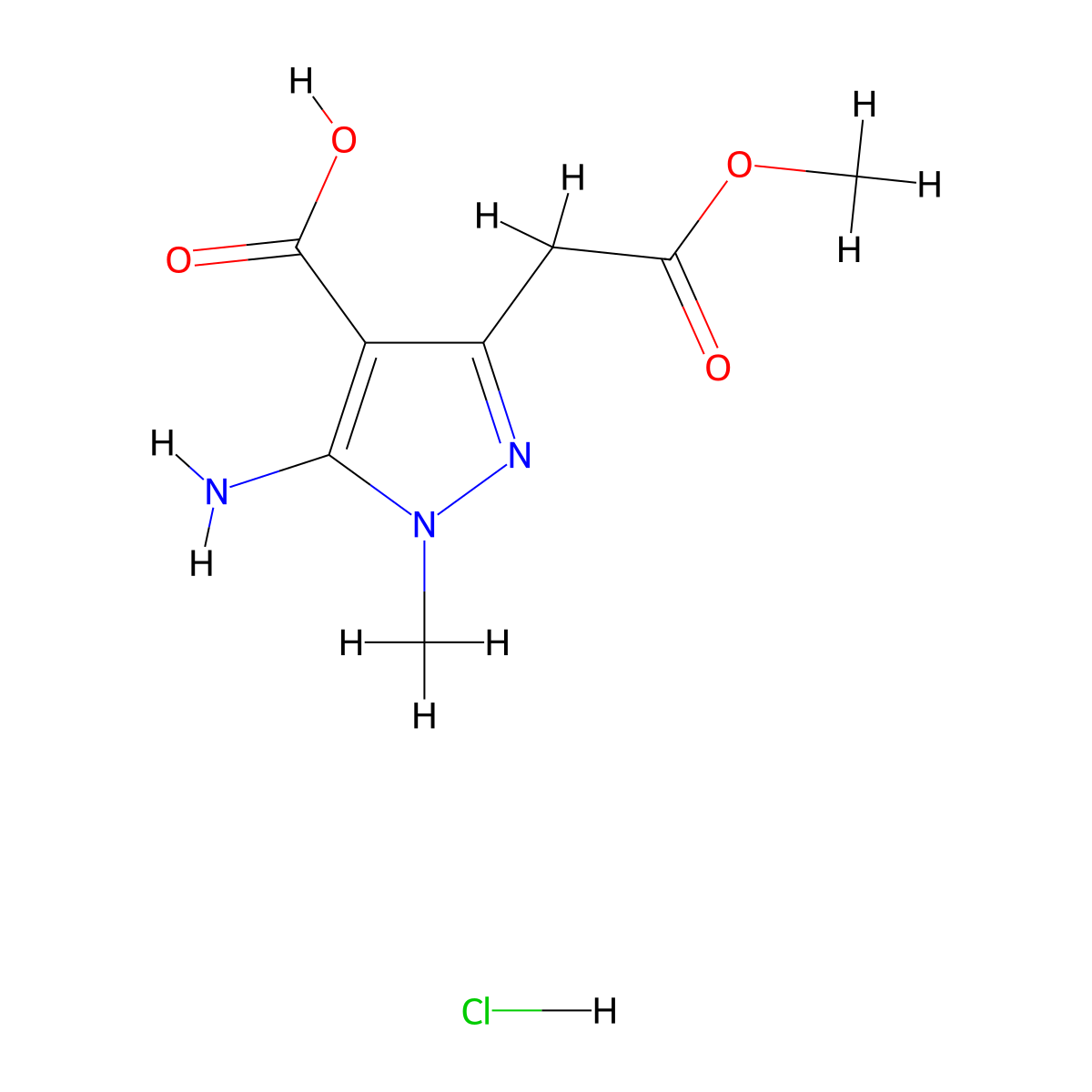 5-Amino-3-(2-methoxy-2-oxoethyl)-1-methyl-1H-pyrazole-4-carboxylic Acid Hydrochloride molecular structure, CAS 2891598-85-7