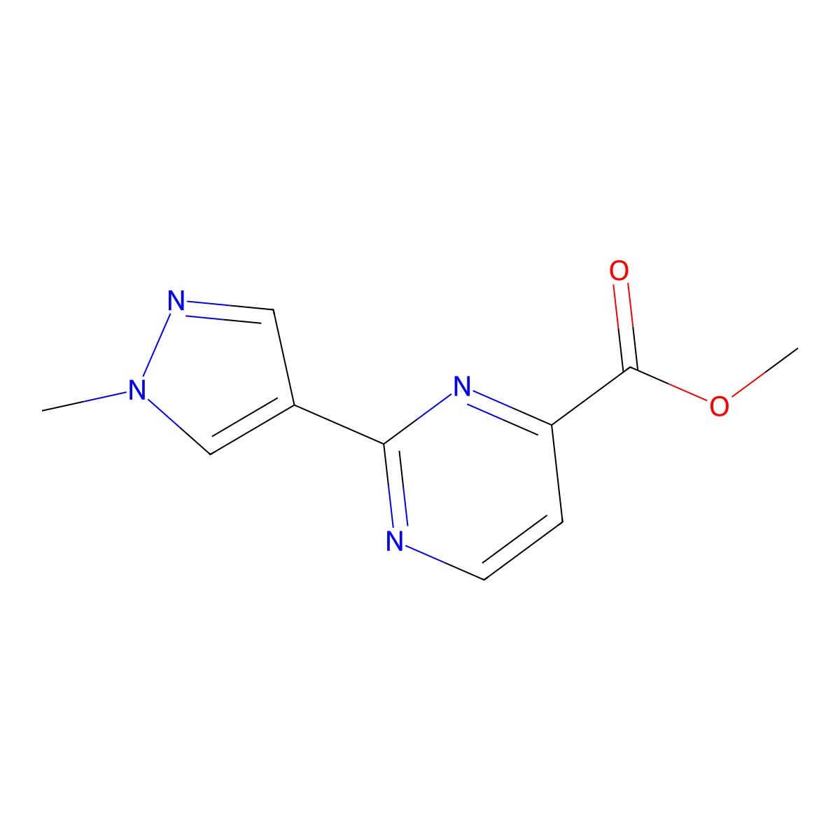 Methyl 2-(1-methylpyrazol-4-yl)pyrimidine-4-carboxylate molecular structure, CAS 2891598-98-2