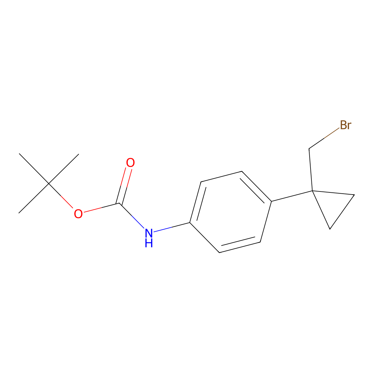 tert-Butyl N-{4-[1-(bromomethyl)cyclopropyl]phenyl}carbamate molecular structure, CAS 2891599-06-5