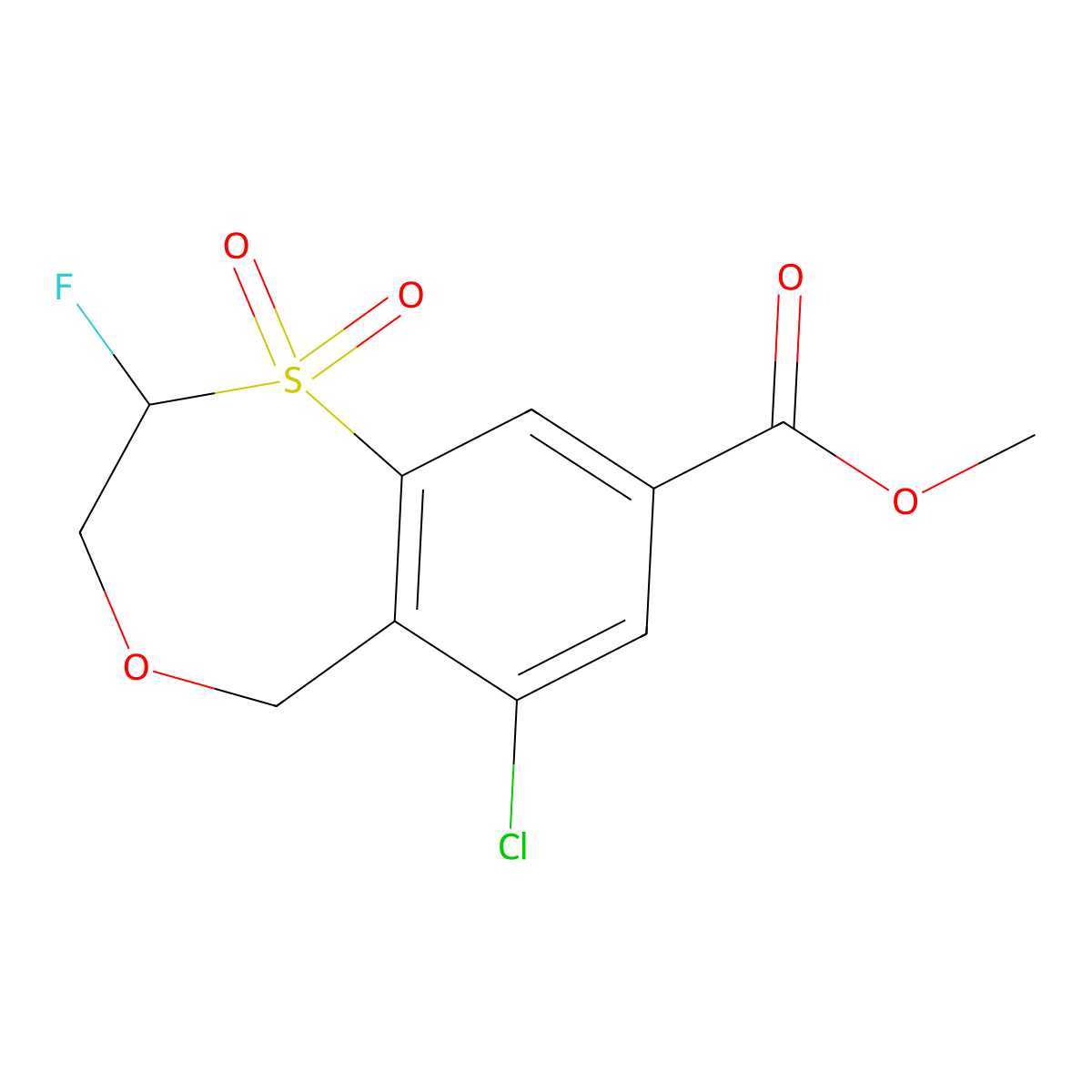 methyl 6-chloro-2-fluoro-1,1-dioxo-3,5-dihydro-2H-4,1benzoxathiepine-8-carboxylate molecular structure, CAS 2891599-38-3