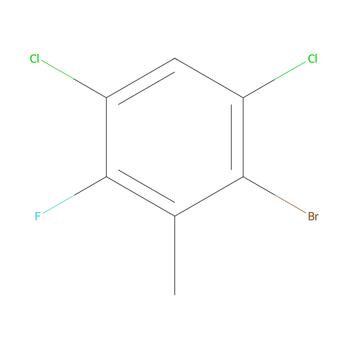 2-Bromo-1,5-dichloro-4-fluoro-3-methylbenzene molecular structure, CAS 2891599-49-6