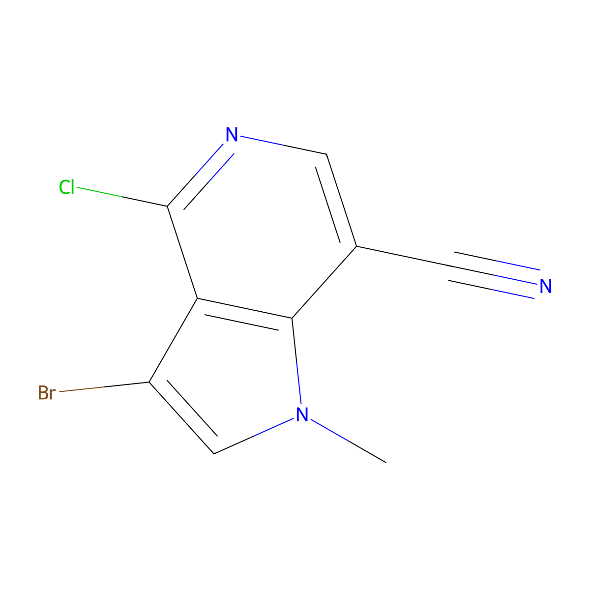 3-Bromo-4-chloro-1-methyl-pyrrolo[3,2-c]pyridine-7-carbonitrile molecular structure, CAS 2891599-74-7
