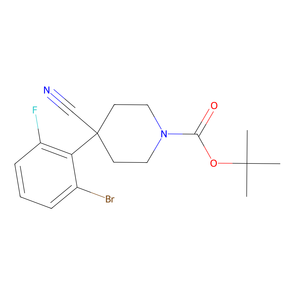 tert-Butyl 4-(2-bromo-6-fluorophenyl)-4-cyanopiperidine-1-carboxylate molecular structure, CAS 2891599-93-0
