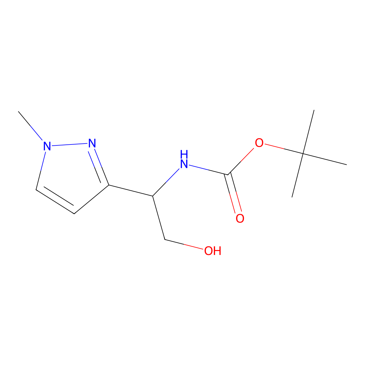 tert-butyl N-[2-hydroxy-1-(1-methylpyrazol-3-yl)ethyl]carbamate molecular structure, CAS 2891602-09-6