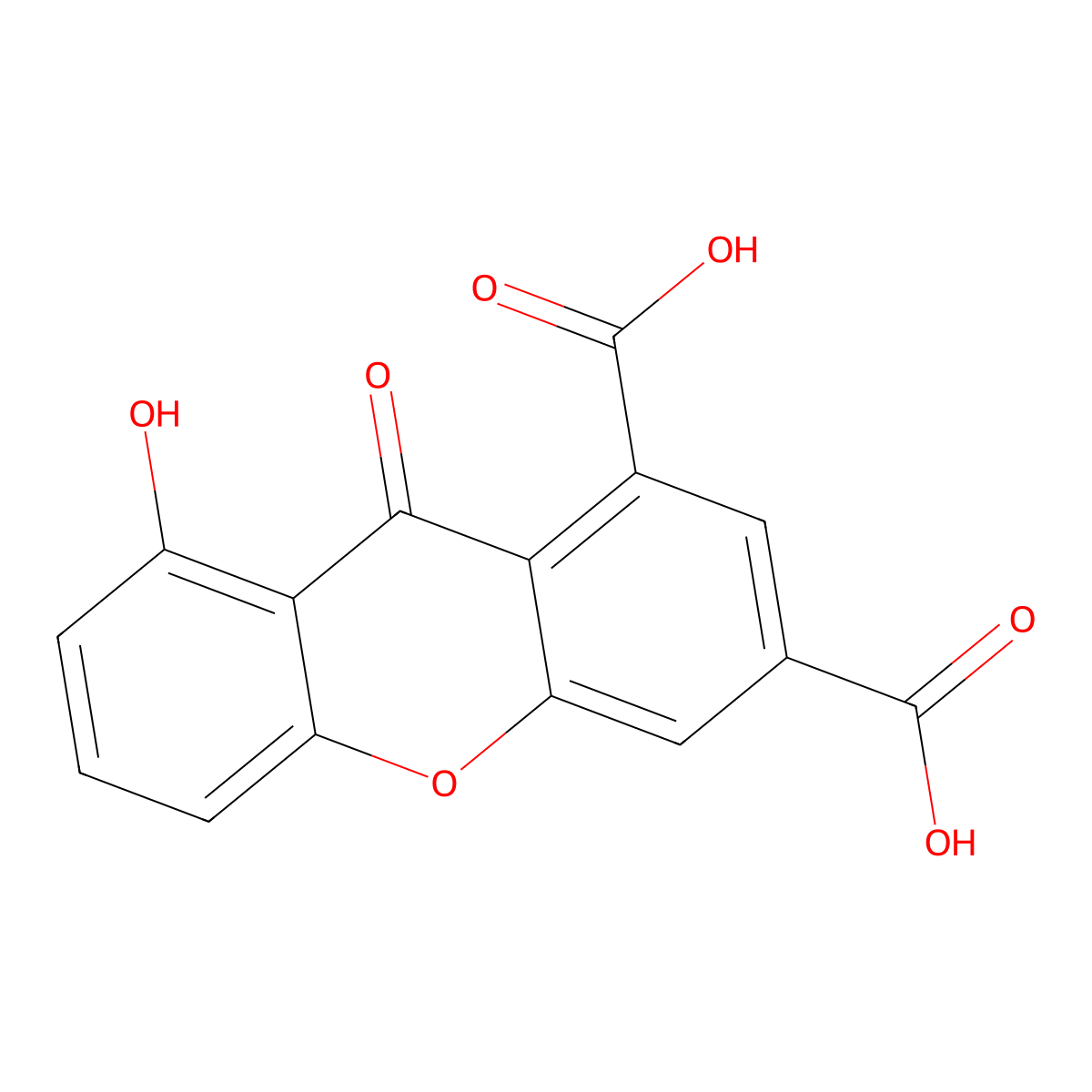 8-Hydroxy-9-oxo-9H-xanthene-1,3-dicarboxylic acid molecular structure, CAS 28917-02-4