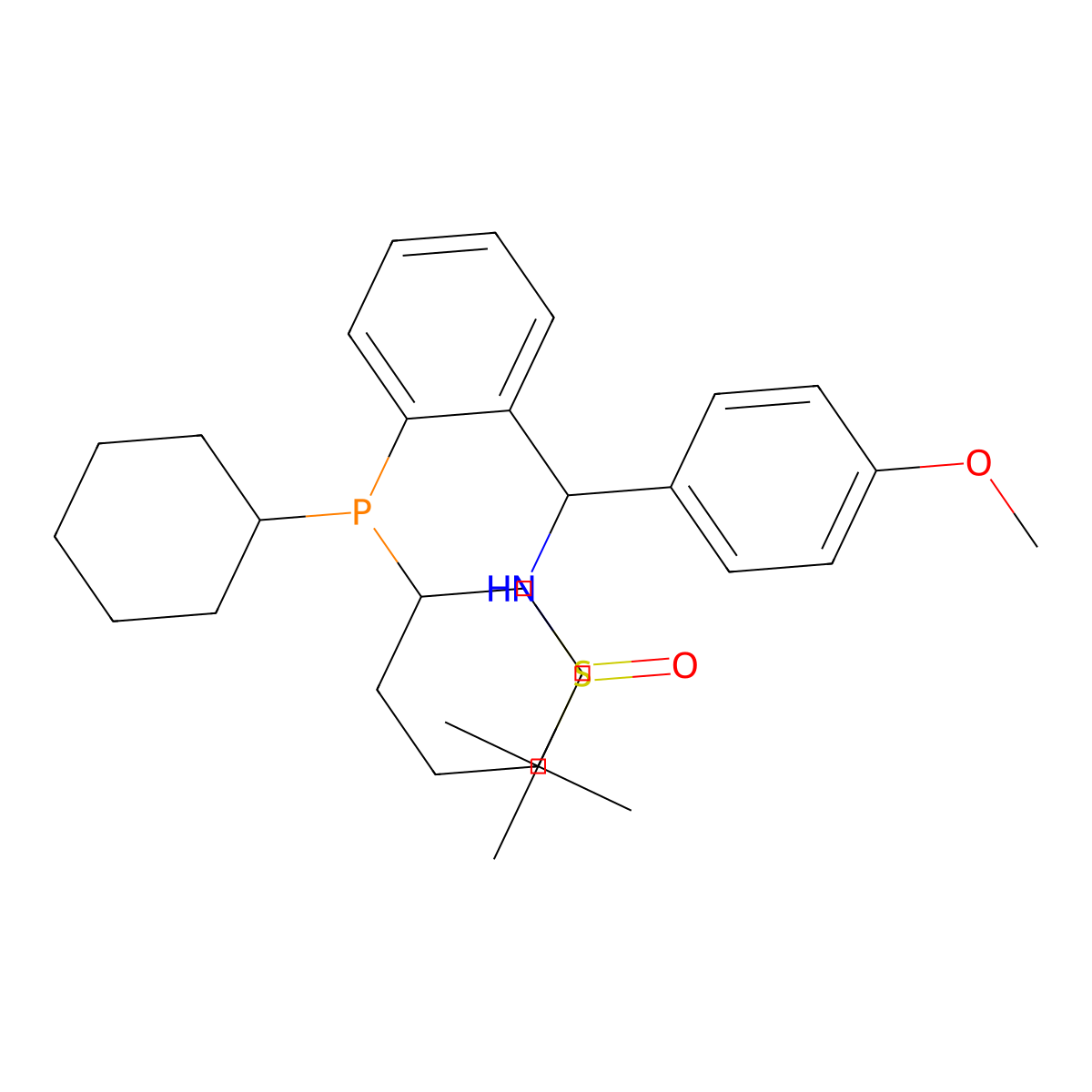 [S(R)]-N-[(S)-(4-Methoxyphenyl)[2-(dicyclohexylphosphino)phenyl]methyl]-2-methyl-2-propanesulfinamide molecular structure, CAS 2891776-25-1
