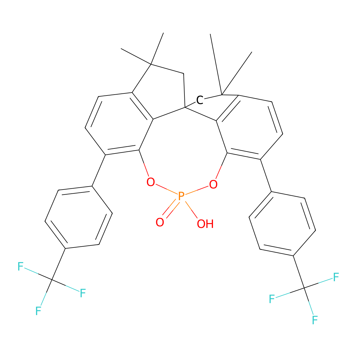 (11aR)-3,7-Bis(4-(trifluoromethyl)phenyl)-10,11,12,13-tetrahydro-10,10,13,13-tetramethyl-5-hydroxy-5-oxide-diindeno[7,1-de:1',7'-fg][1,3,2]dioxaphosphocin molecular structure, CAS 2891850-08-9