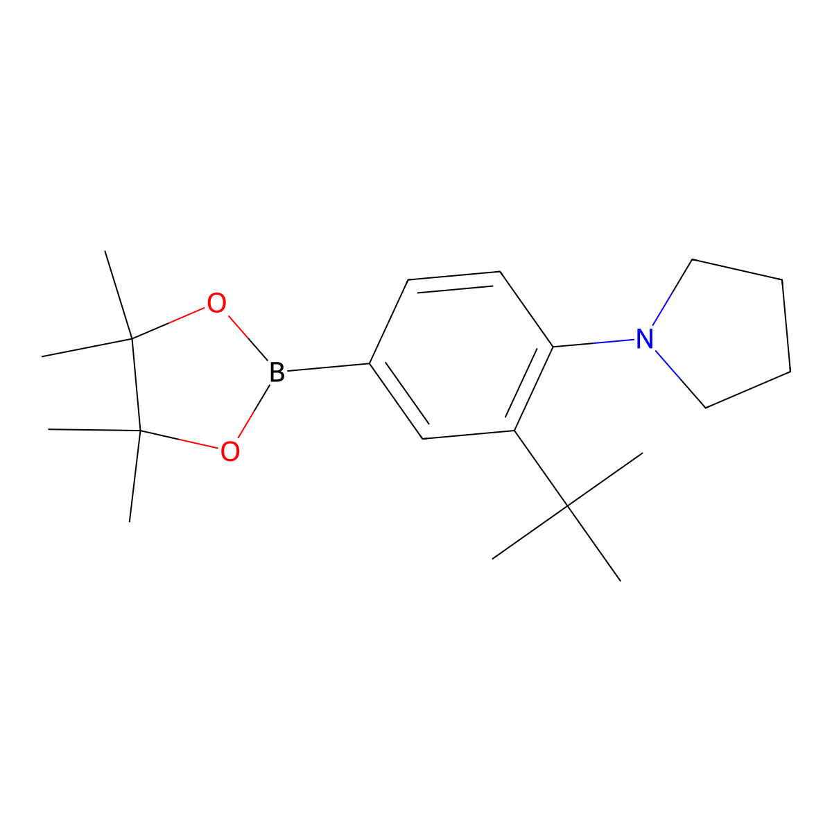 1-(2-(Tert-butyl)-4-(4,4,5,5-tetramethyl-1,3,2-dioxaborolan-2-YL)phenyl)pyrrolidine molecular structure, CAS 2891910-67-9