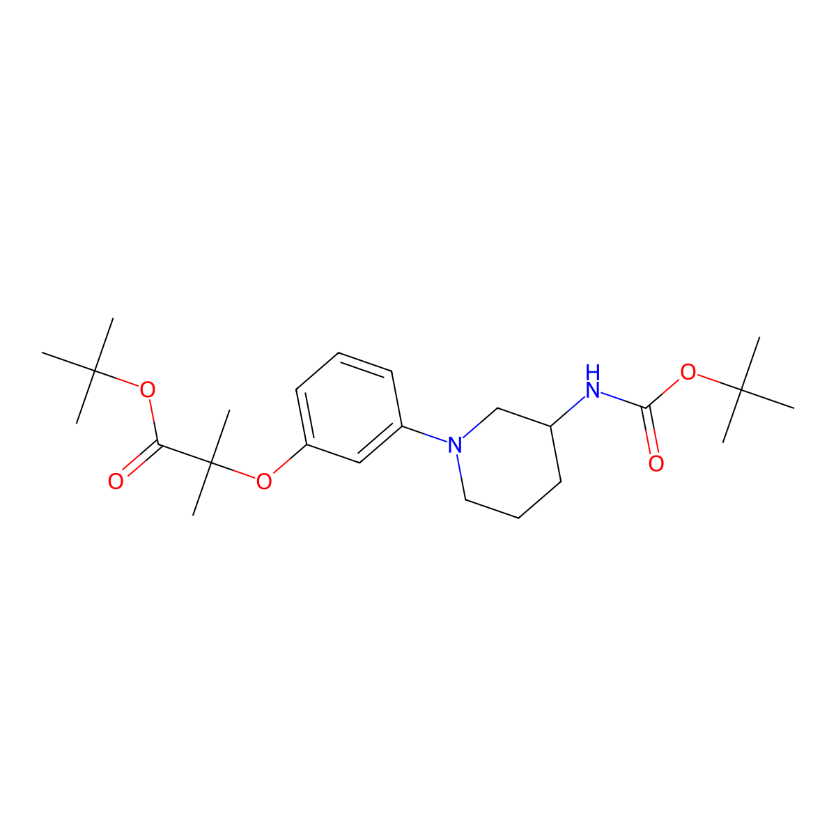 tert-butyl (R)-2-(3-(3-((tert-butoxycarbonyl)amino)piperidin-1-yl)phenoxy)-2-methylpropanoate molecular structure, CAS 2892134-83-5