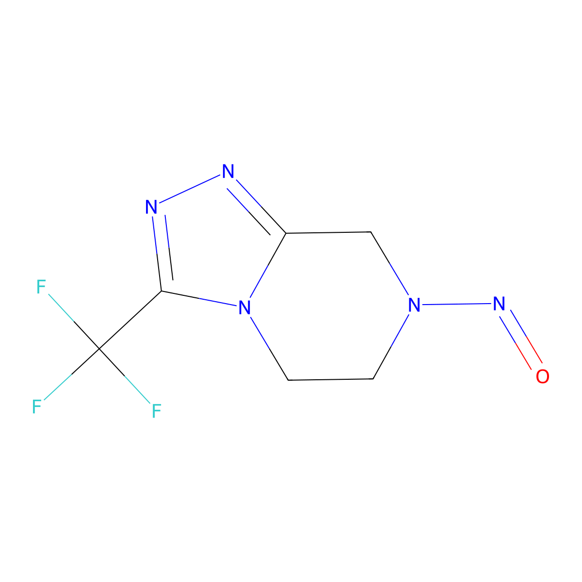 7-Nitroso-3-(trifluoromethyl)-5,6,7,8-tetrahydro-(1,2,4)triazolo(4,3-a)pyrazine; 7-nitroso-3-(trifluoromethyl)-5H,6H,7H,8H-(1,2,4)triazolo(4,3-a)pyrazine molecular structure, CAS 2892260-32-9