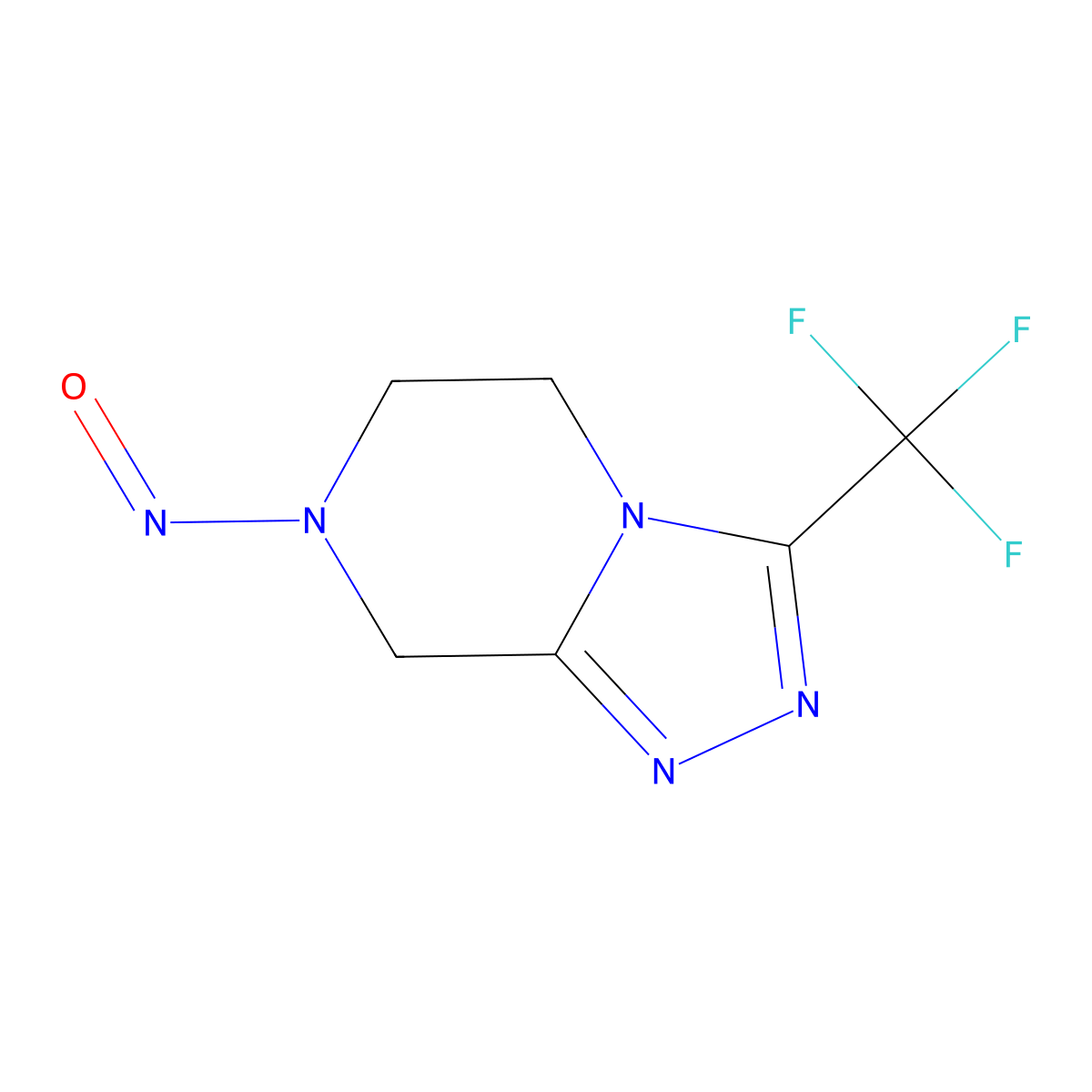 7-Nitroso-3-(trifluoromethyl)-5,6,7,8-tetrahydro-(1,2,4)triazolo(4,3-a)pyrazine; 7-nitroso-3-(trifluoromethyl)-5H,6H,7H,8H-(1,2,4)triazolo(4,3-a)pyrazine molecular structure, CAS 2892260-32-9