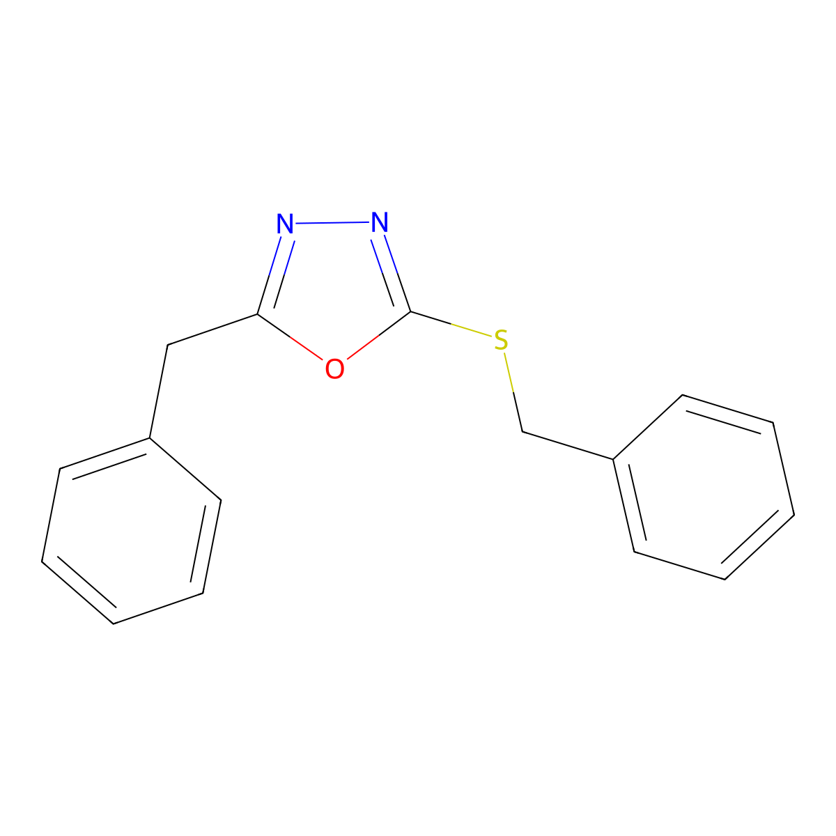 2-Benzyl-5-benzylsulfanyl-1,3,4-oxadiazole molecular structure, CAS 28923-49-1