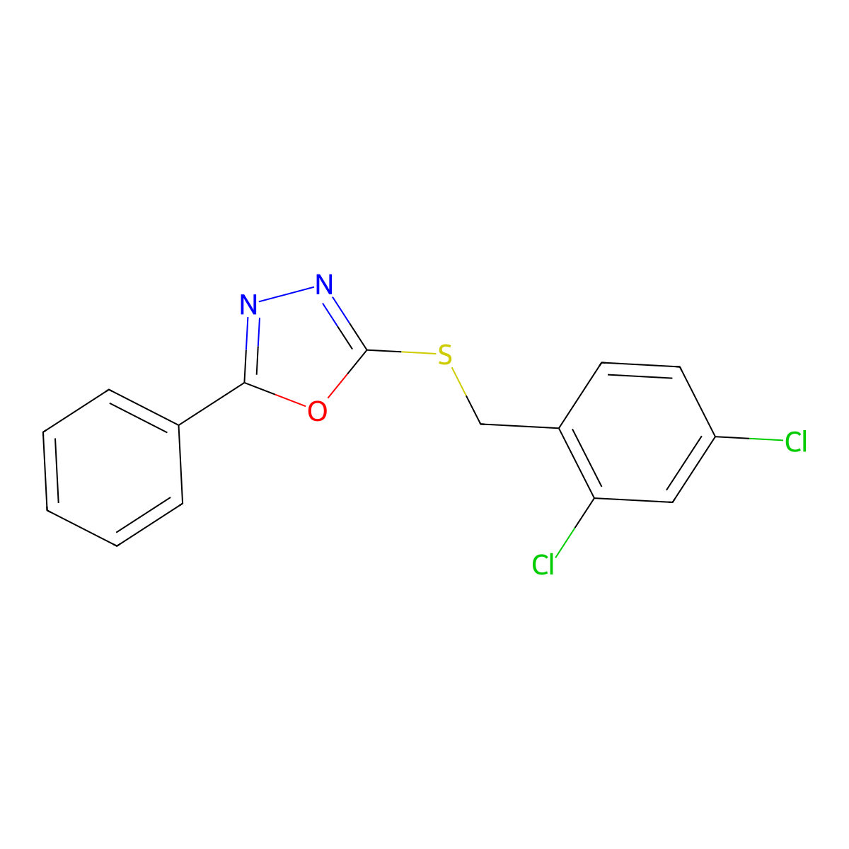 2-[(2,4-Dichlorobenzyl)sulfanyl]-5-phenyl-1,3,4-oxadiazole molecular structure, CAS 28923-56-0