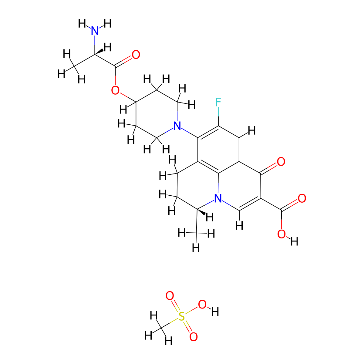 (12R)-8-[4-[(2S)-2-aminopropanoyl]oxypiperidin-1-yl]-7-fluoro-12-methyl-4-oxo-1-azatricyclo[7.3.1.05,13]trideca-2,5,7,9(13)-tetraene-3-carboxylic acid;methanesulfonic acid molecular structure, CAS 2892364-59-7