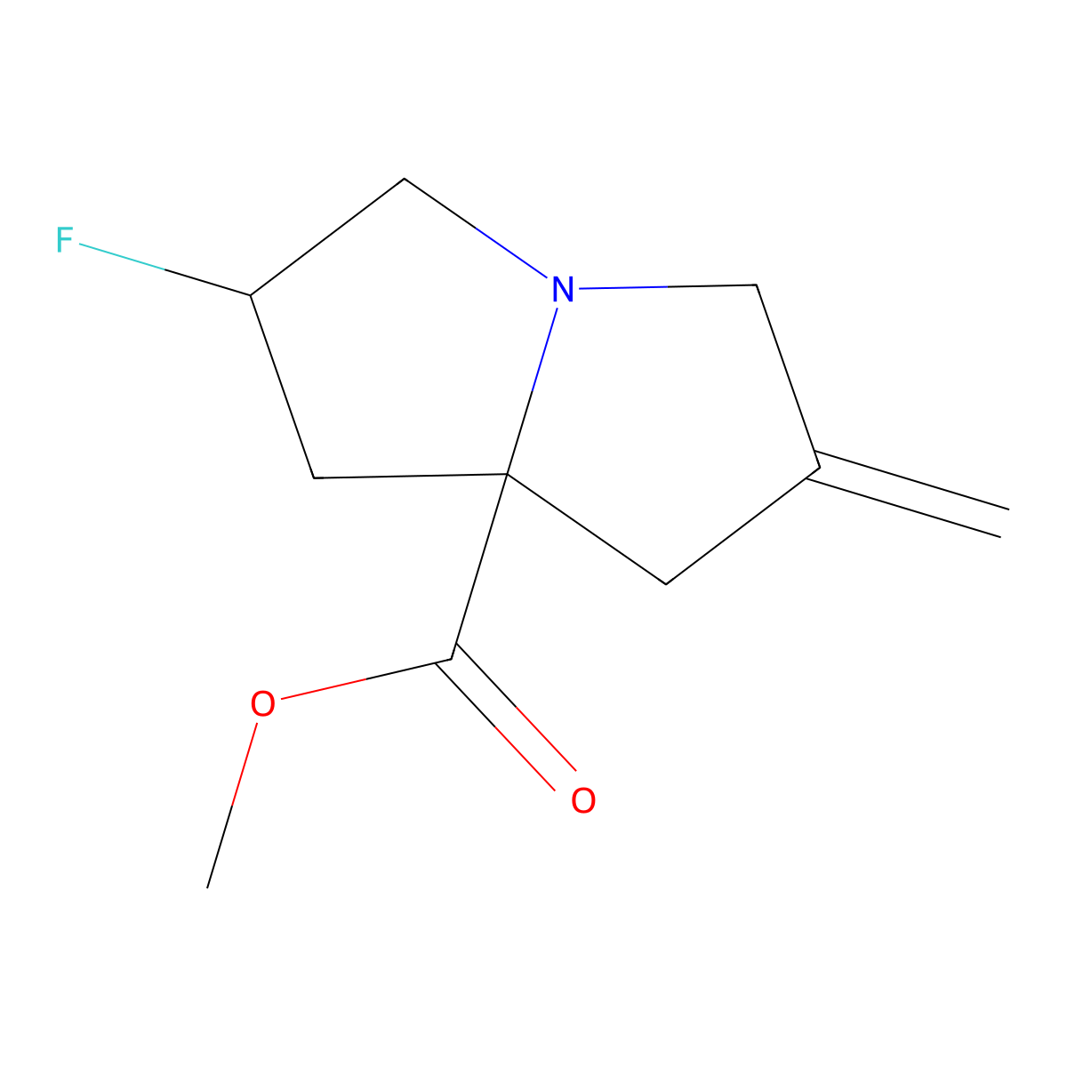 Methyl (2S,7AS)-2-fluoro-6-methylenehexahydro-1H-pyrrolizine-7A-carboxylate molecular structure, CAS 2892510-95-9
