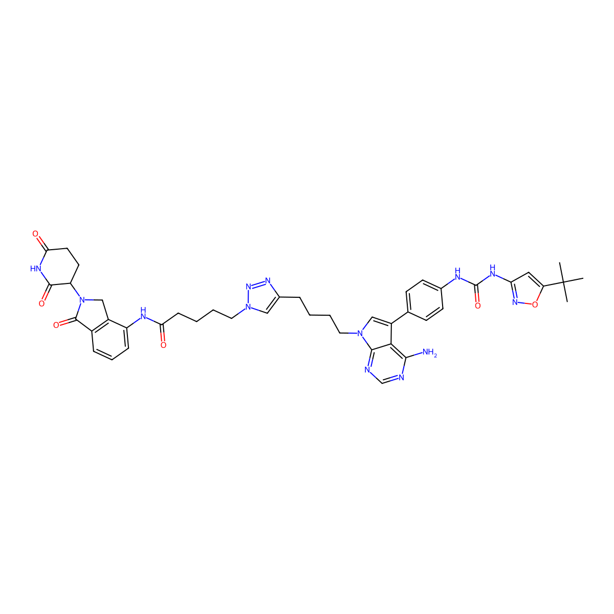 5-[4-[4-[4-amino-5-[4-[(5-tert-butyl-1,2-oxazol-3-yl)carbamoylamino]phenyl]pyrrolo[2,3-d]pyrimidin-7-yl]butyl]triazol-1-yl]-N-[2-(2,6-dioxopiperidin-3-yl)-1-oxo-3H-isoindol-4-yl]pentanamide molecular structure, CAS 2892631-70-6