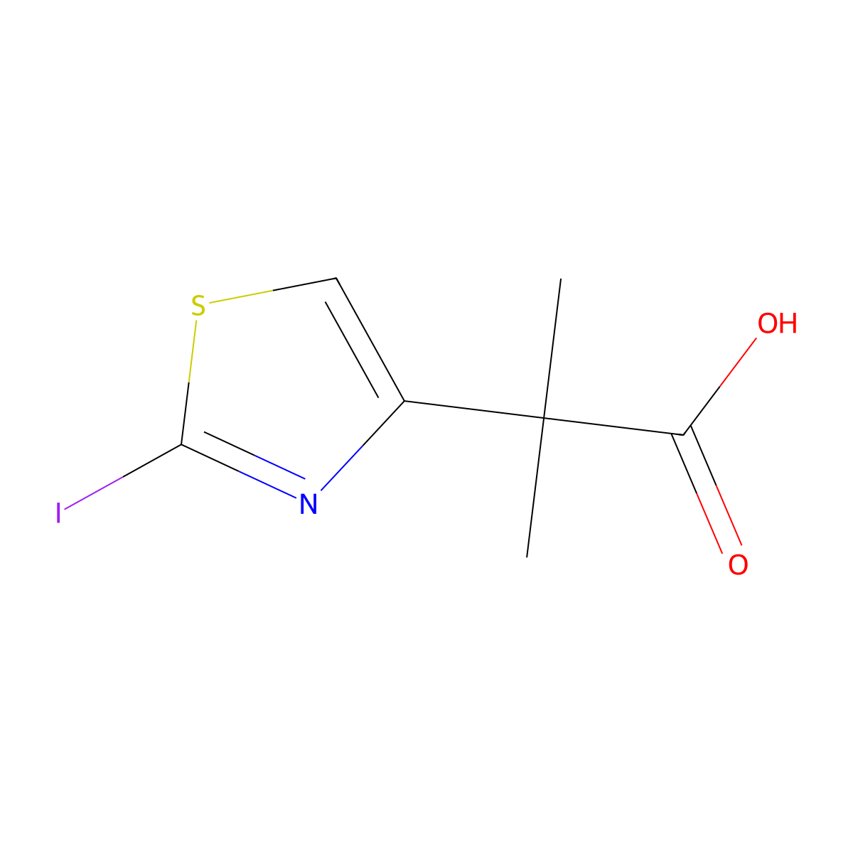 2-(2-Iodothiazol-4-yl)-2-methylpropanoic acid molecular structure, CAS 2892821-40-6