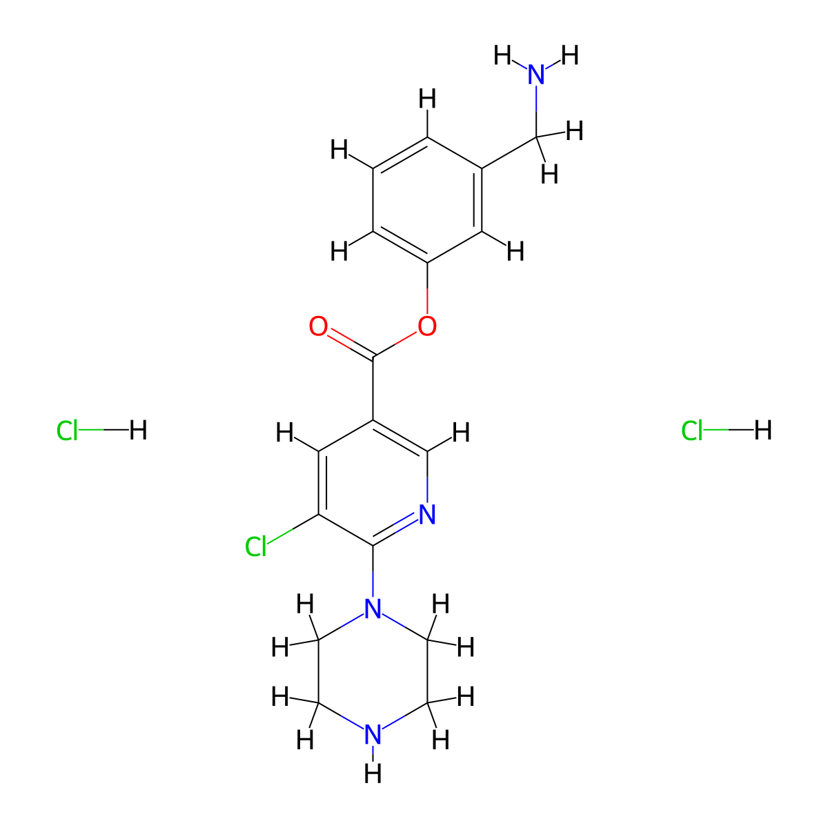 [3-(Aminomethyl)phenyl] 5-chloro-6-piperazin-1-ylpyridine-3-carboxylate;dihydrochloride molecular structure, CAS 2892824-11-0
