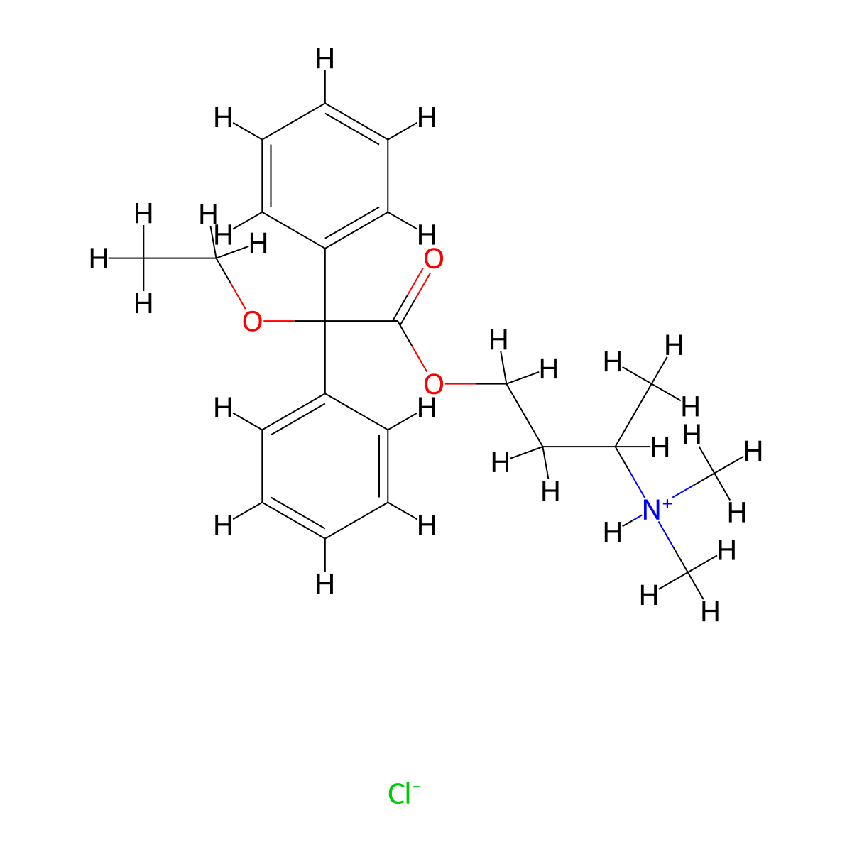 3-(Dimethylamino)butyl ethoxy(diphenyl)acetate--hydrogen chloride (1/1) molecular structure, CAS 2893-71-2