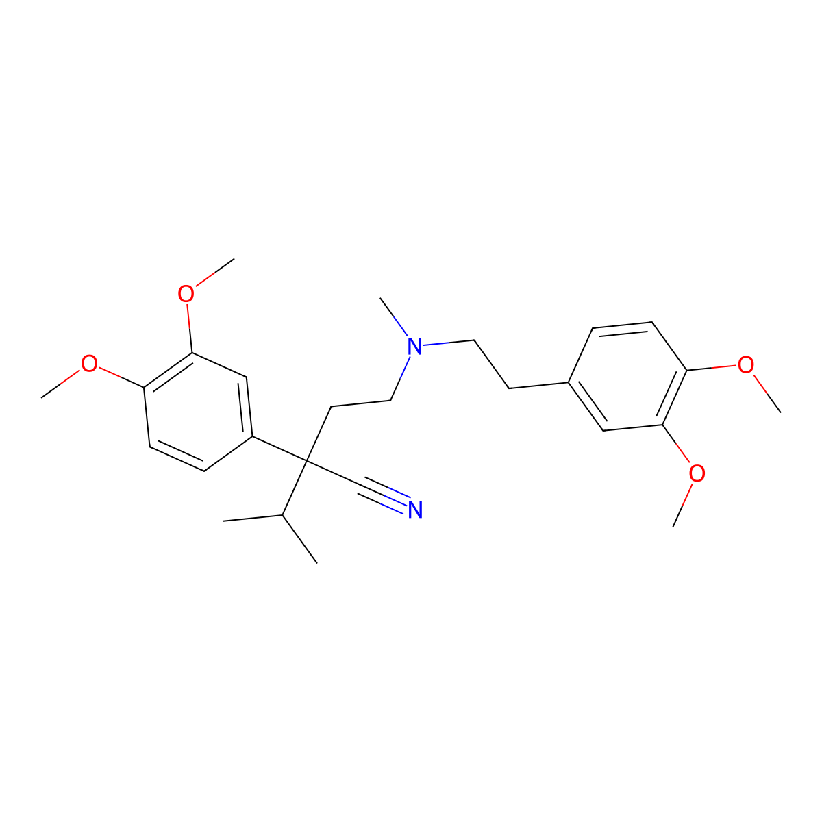 (2RS)-2-(3,4-Dimethoxyphenyl)-2-(2-((2-(3,4-dimethoxy-phenyl)ethyl)(methyl)amino)ethyl)-3-methylbutanenitrile molecular structure, CAS 2893-91-6