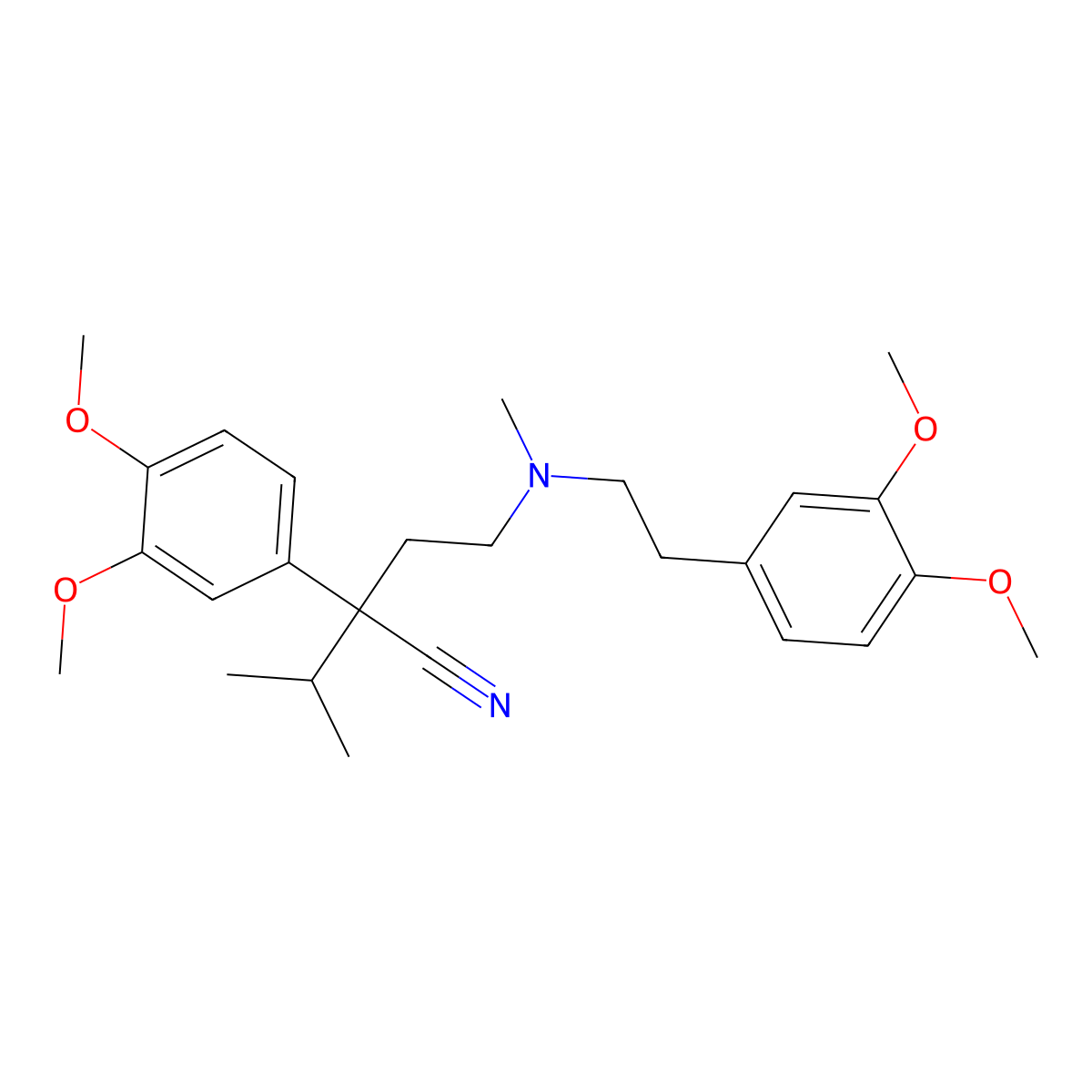 (2RS)-2-(3,4-Dimethoxyphenyl)-2-(2-((2-(3,4-dimethoxy-phenyl)ethyl)(methyl)amino)ethyl)-3-methylbutanenitrile molecular structure, CAS 2893-91-6