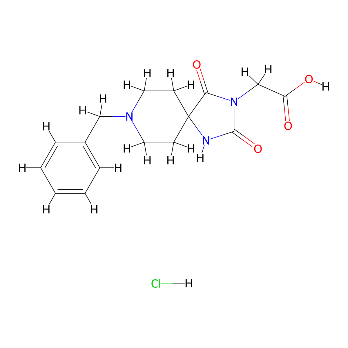 2-(8-Benzyl-2,4-dioxo-1,3,8-triazaspiro[4.5]decan-3-yl)acetic acid hydrochloride molecular structure, CAS 28936-99-4