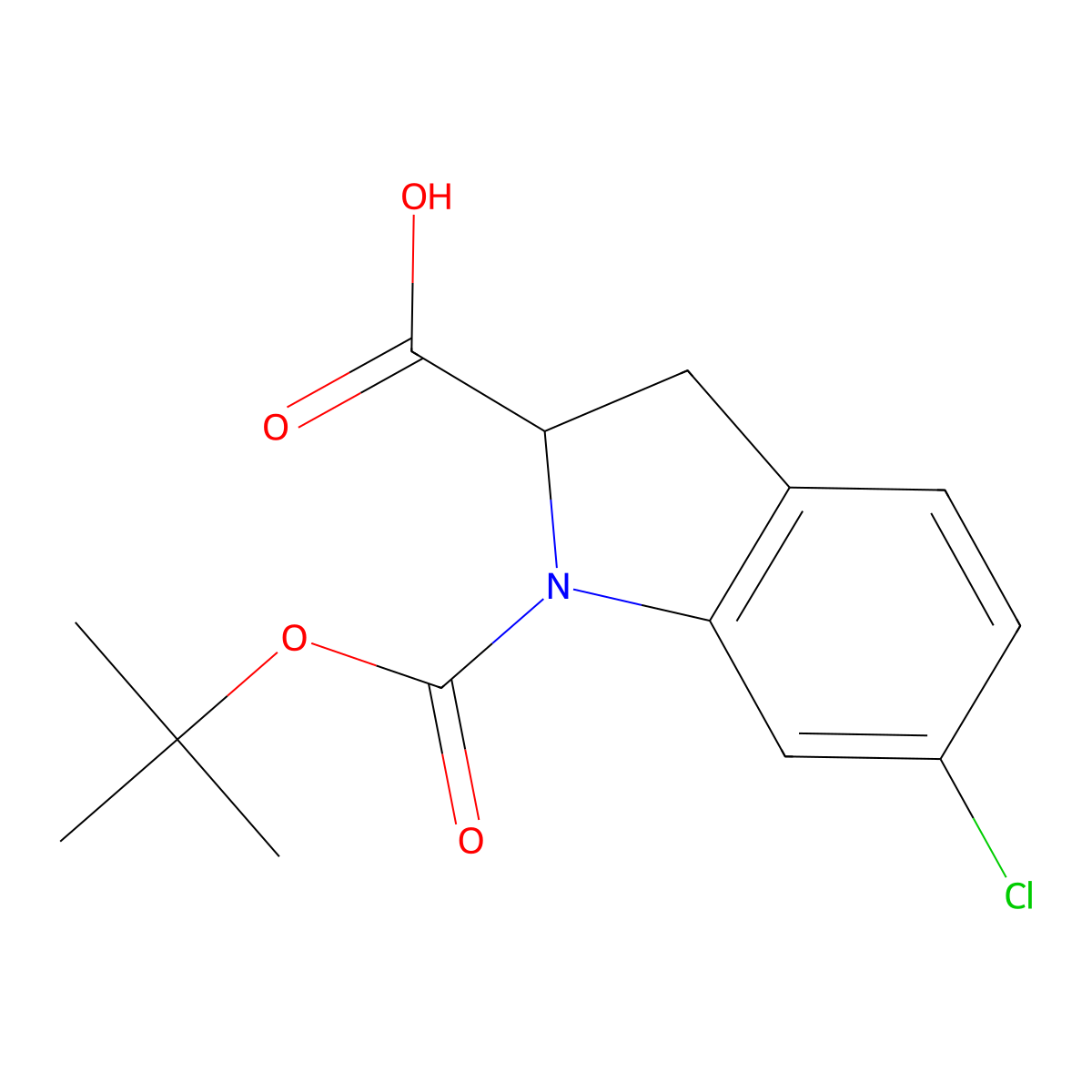 1-[(tert-butoxy)carbonyl]-6-chloro-2,3-dihydro-1H-indole-2-carboxylic acid molecular structure, CAS 2893780-52-2