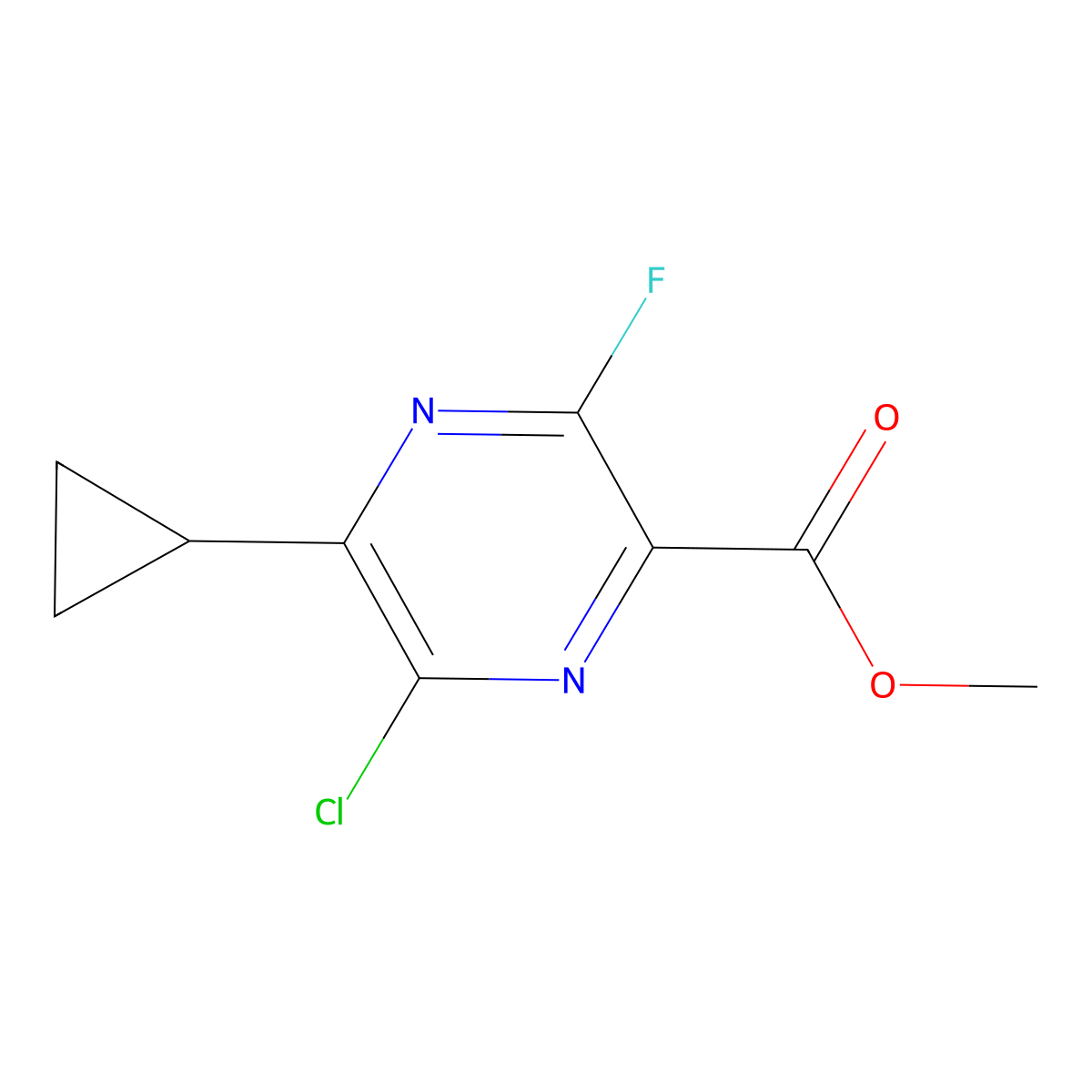 Methyl 6-chloro-5-cyclopropyl-3-fluoropyrazine-2-carboxylate molecular structure, CAS 2893979-36-5