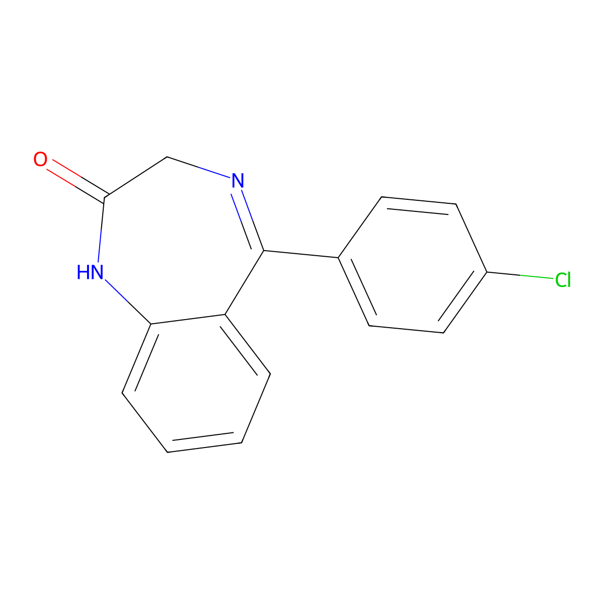 5-(4-Chlorophenyl)-1,3-dihydro-2H-1,4-benzodiazepin-2-one molecular structure, CAS 2894-52-2