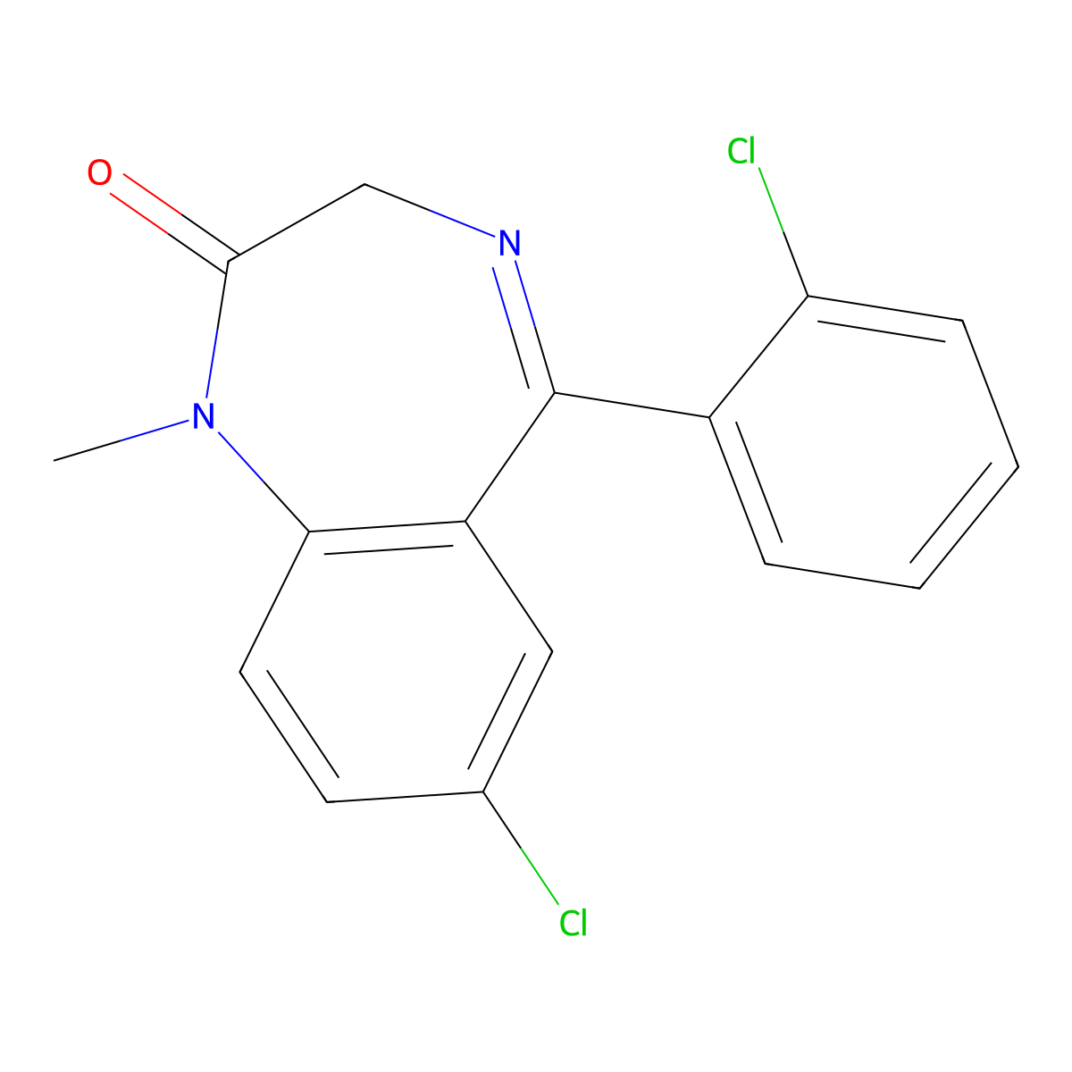 Chlorodiazepam molecular structure, CAS 2894-68-0