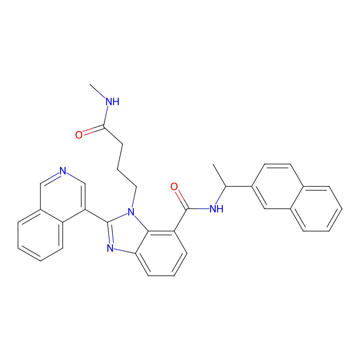 (2P)-2-(isoquinolin-4-yl)-1-[4-(methylamino)-4-oxobutyl]-N-[(1S)-1-(naphthalen-2-yl)ethyl]-1H-benzimidazole-7-carboxamide molecular structure, CAS 2894104-50-6