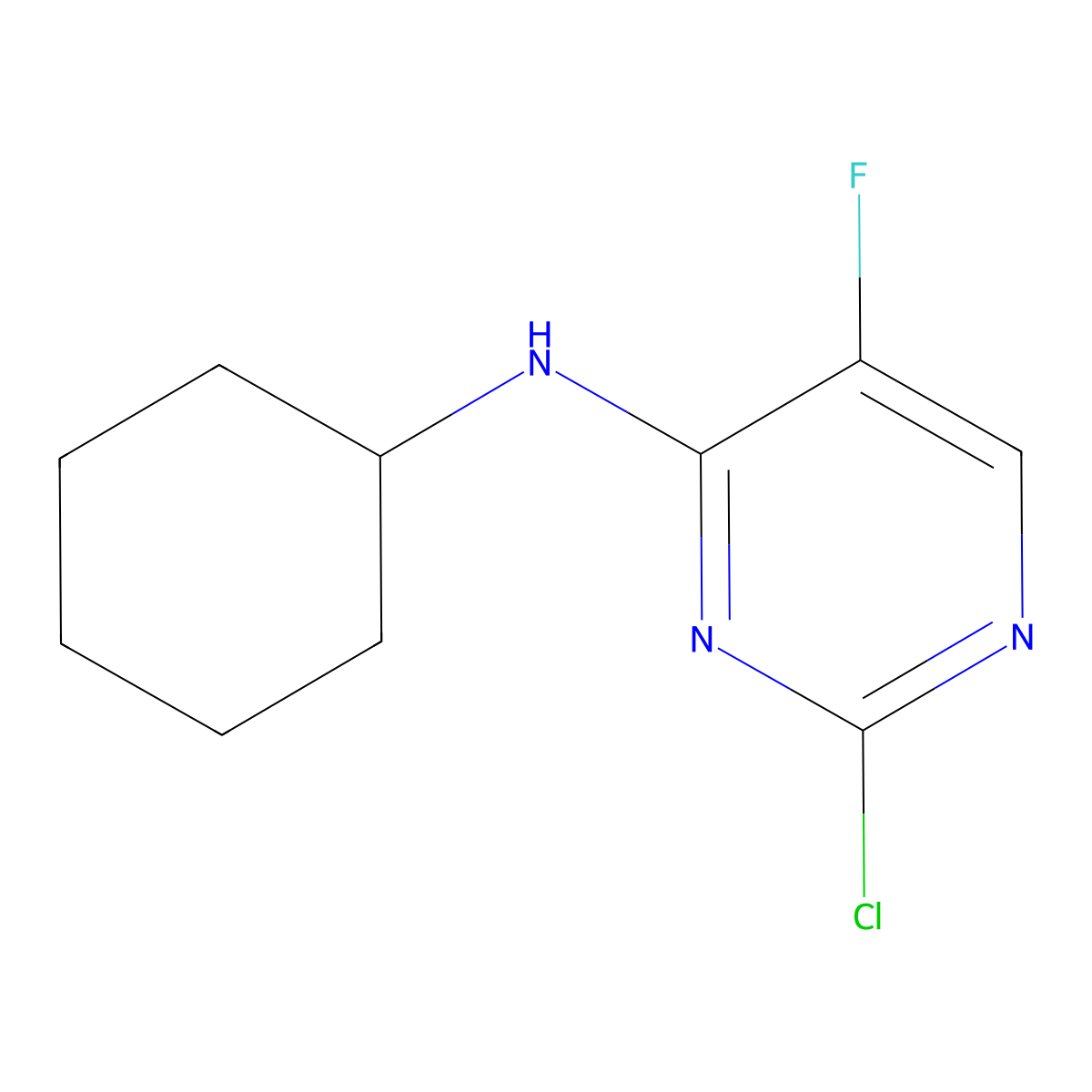 2-chloro-N-cyclohexyl-5-fluoropyrimidin-4-amine molecular structure, CAS 28942-84-9