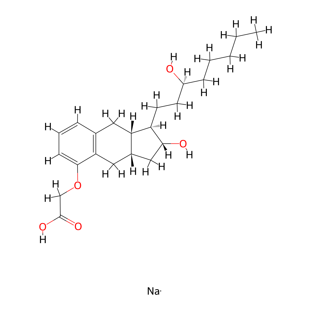 Acetic acid, 2-(((1R,2R,3aS,9aS)-2,3,3a,4,9,9a-hexahydro-2-hydroxy-1-((3S)-3-hydroxyoctyl)-1H-benz(f)inden-5-yl)oxy)-, sodium salt (1:1) molecular structure, CAS 289480-64-4