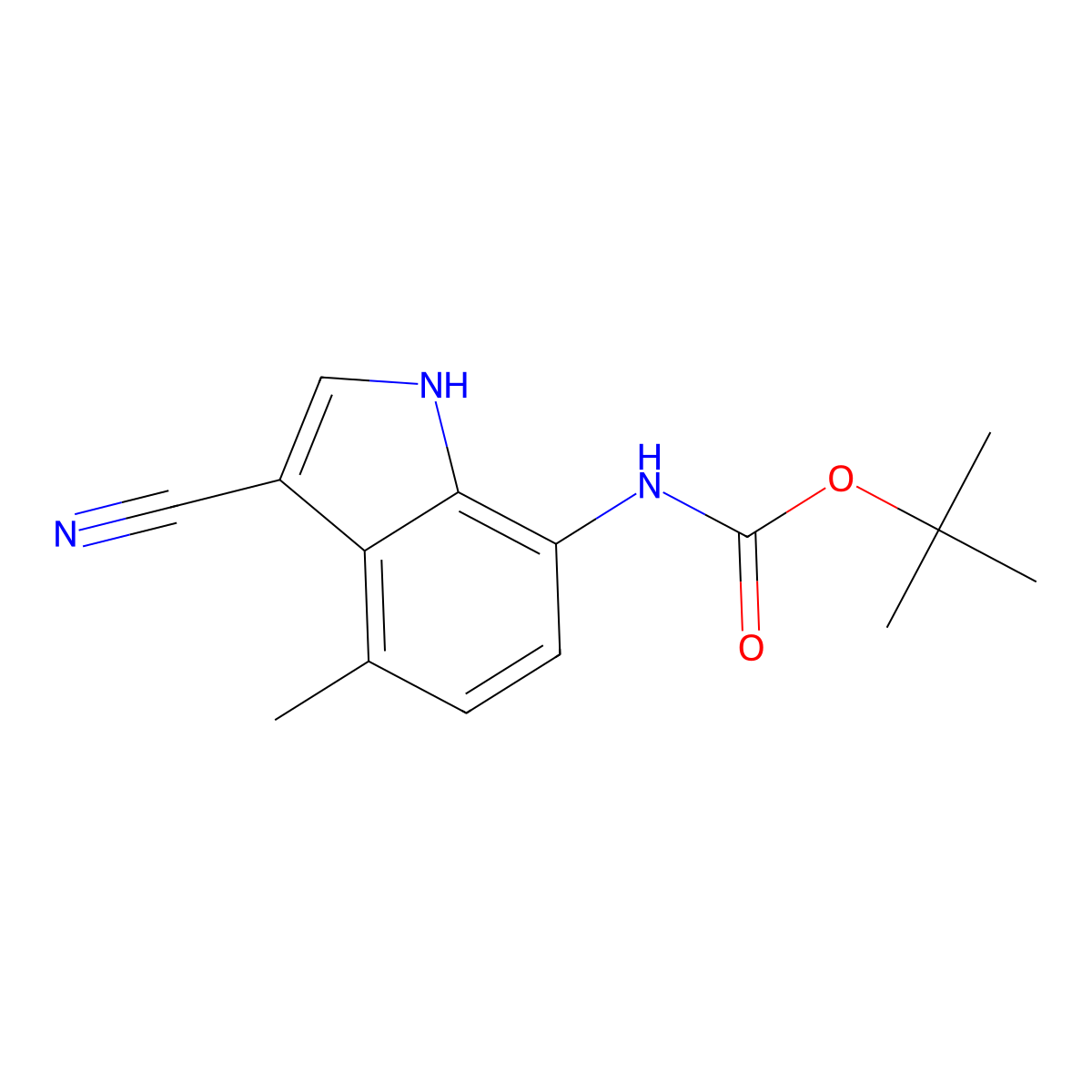 tert-Butyl (3-cyano-4-methyl-1H-indol-7-yl)carbamate molecular structure, CAS 289483-86-9