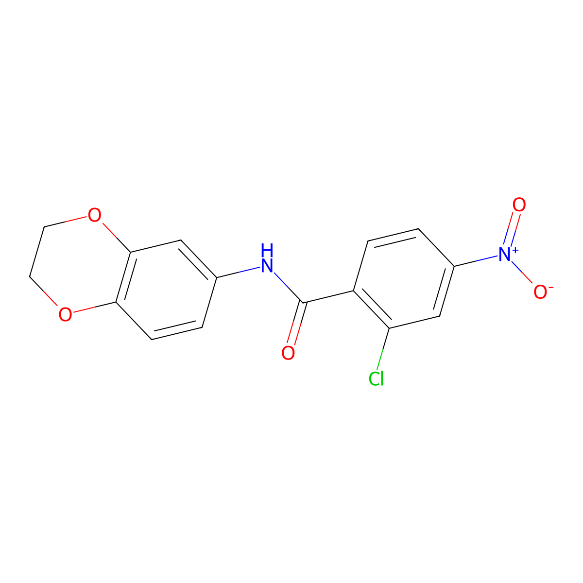 2-chloro-N-(2,3-dihydro-1,4-benzodioxin-6-yl)-4-nitrobenzamide molecular structure, CAS 289494-20-8