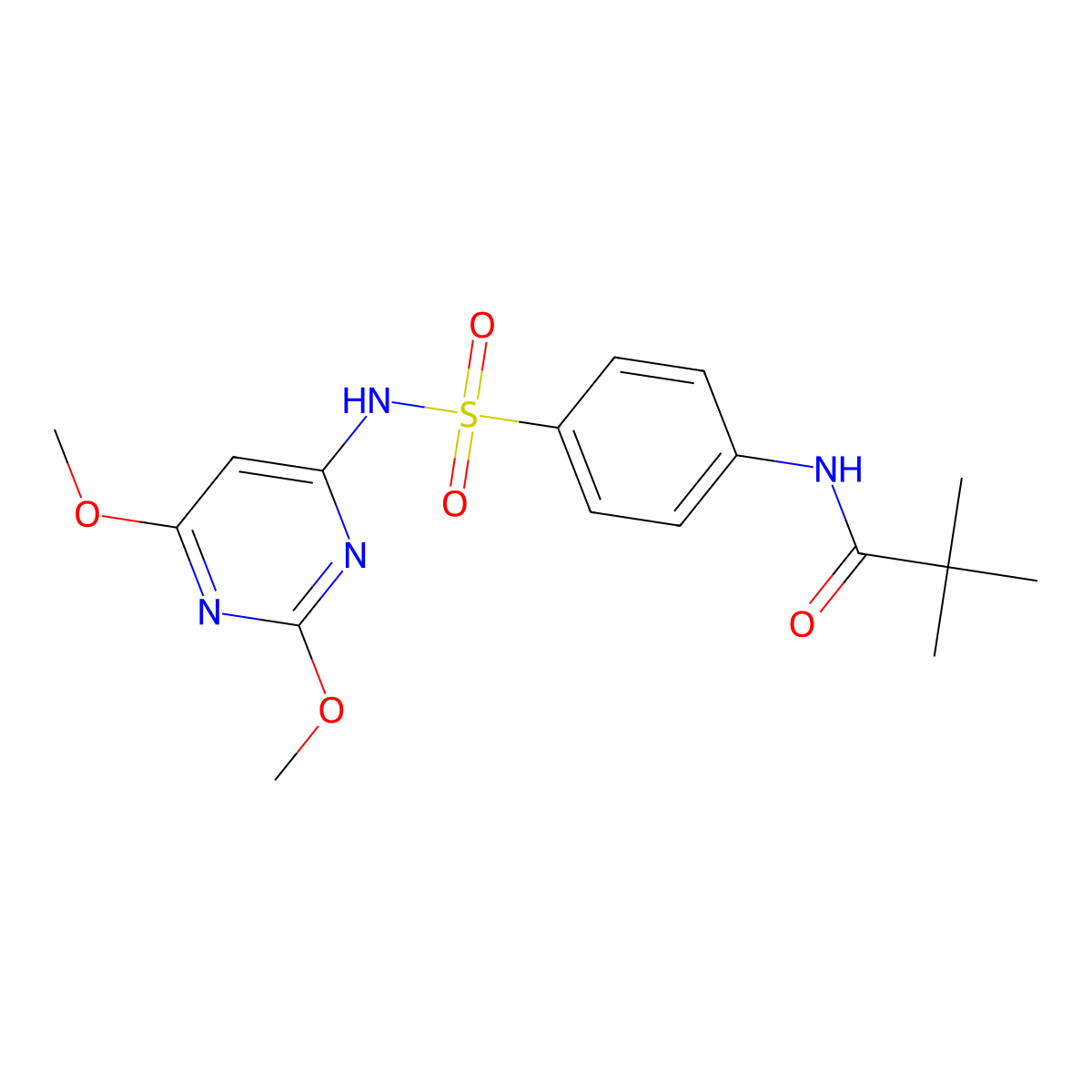 N-(4-{[(2,6-dimethoxy-4-pyrimidinyl)amino]sulfonyl}phenyl)-2,2-dimethylpropanamide molecular structure, CAS 289630-83-7