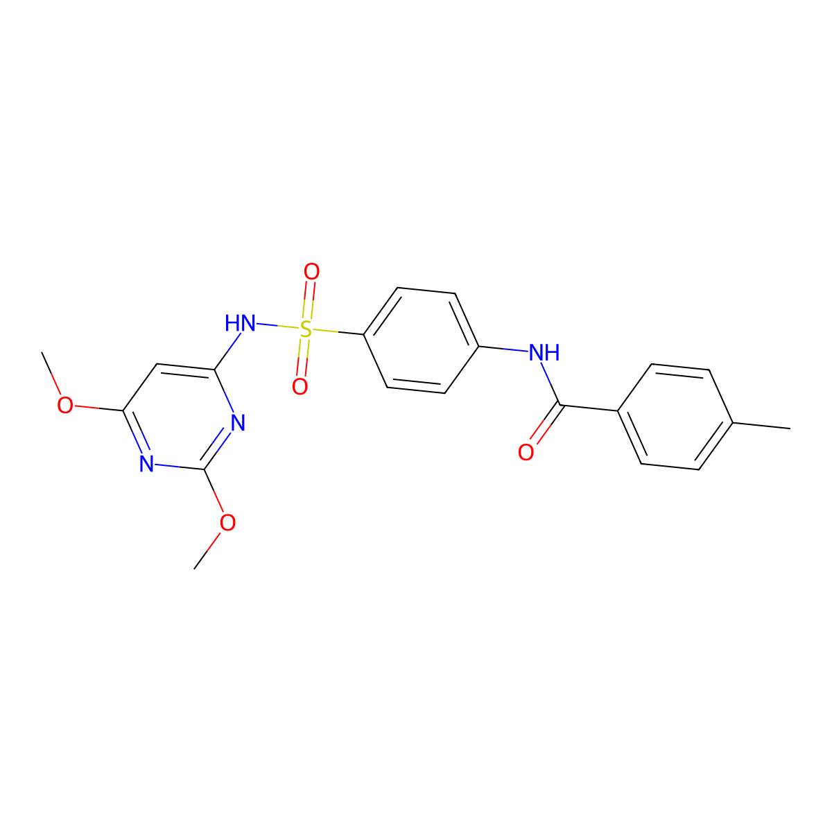 N-(4-{[(2,6-dimethoxy-4-pyrimidinyl)amino]sulfonyl}phenyl)-4-methylbenzamide molecular structure, CAS 289630-94-0
