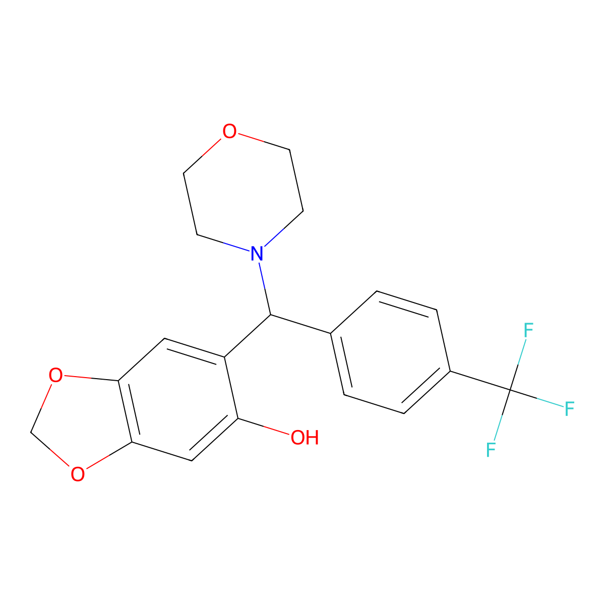 6-[Morpholin-4-yl-[4-(trifluoromethyl)phenyl]methyl]-1,3-benzodioxol-5-ol molecular structure, CAS 289657-30-3