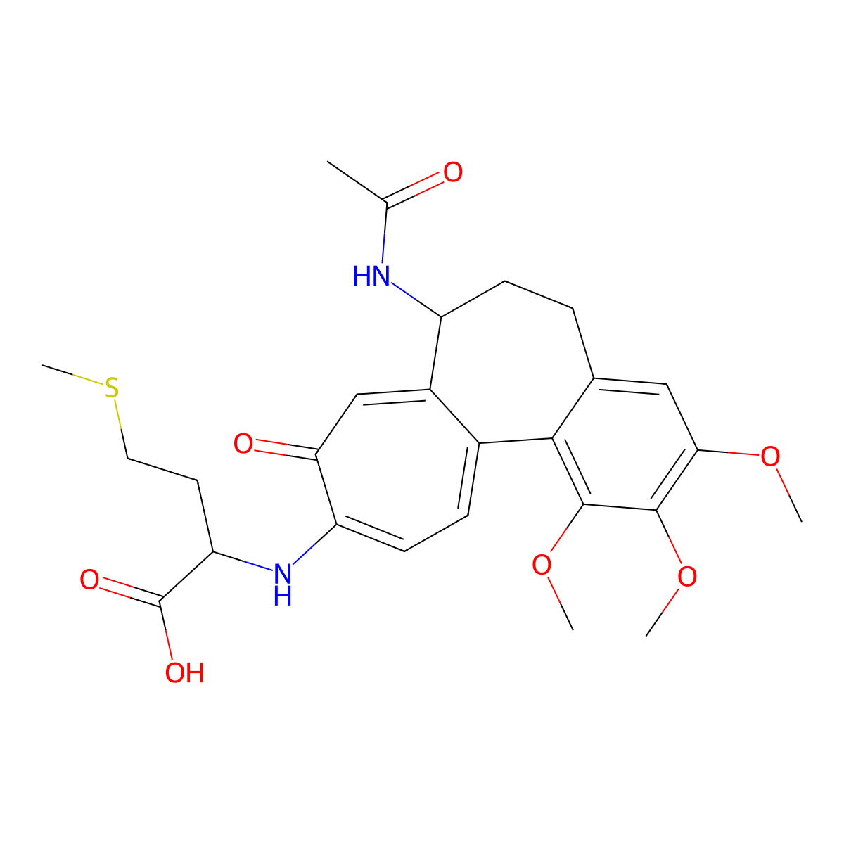 (S)-2-(((S)-7-acetamido-1,2,3-trimethoxy-9-oxo-5,6,7,9-tetrahydrobenzo[a]heptalen-10-yl)amino)-4-(methylthio)butanoic acid molecular structure, CAS 289660-89-5