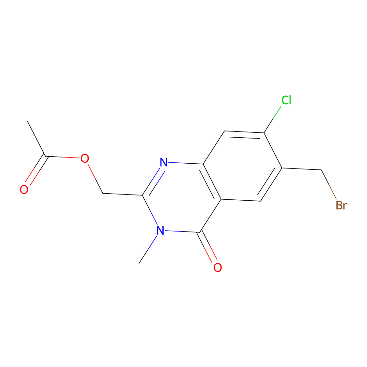 (6-(Bromomethyl)-7-chloro-3-methyl-4-oxo-3,4-dihydroquinazolin-2-yl)methyl acetate molecular structure, CAS 289686-86-8