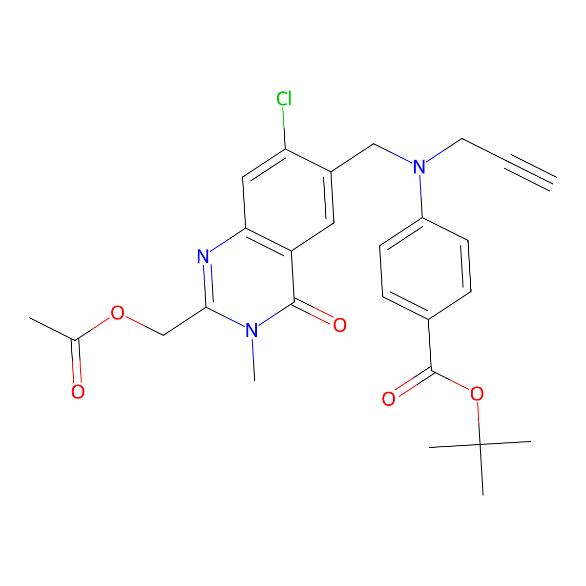 tert-Butyl 4-(((2-(acetoxymethyl)-7-chloro-3-methyl-4-oxo-3,4-dihydroquinazolin-6-yl)methyl)(prop-2-ynyl)amino)benzoate molecular structure, CAS 289686-87-9