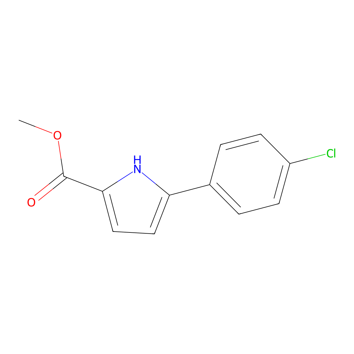 Methyl 5-(4-chlorophenyl)-1H-pyrrole-2-carboxylate molecular structure, CAS 28970-57-2