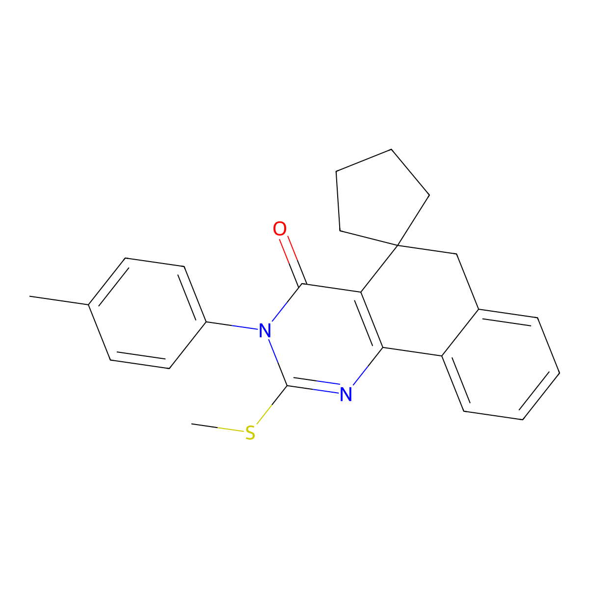 3-(4-methylphenyl)-2-methylsulfanylspiro[6H-benzo[h]quinazoline-5,1'-cyclopentane]-4-one molecular structure, CAS 289711-62-2