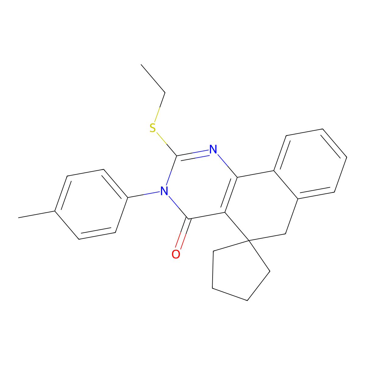 2-ethylsulfanyl-3-(4-methylphenyl)spiro[6H-benzo[h]quinazoline-5,1'-cyclopentane]-4-one molecular structure, CAS 289711-63-3
