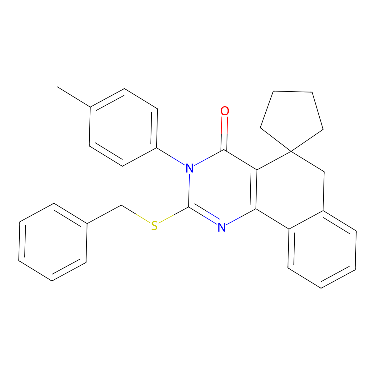2-benzylsulfanyl-3-(4-methylphenyl)spiro[6H-benzo[h]quinazoline-5,1'-cyclopentane]-4-one molecular structure, CAS 289711-65-5